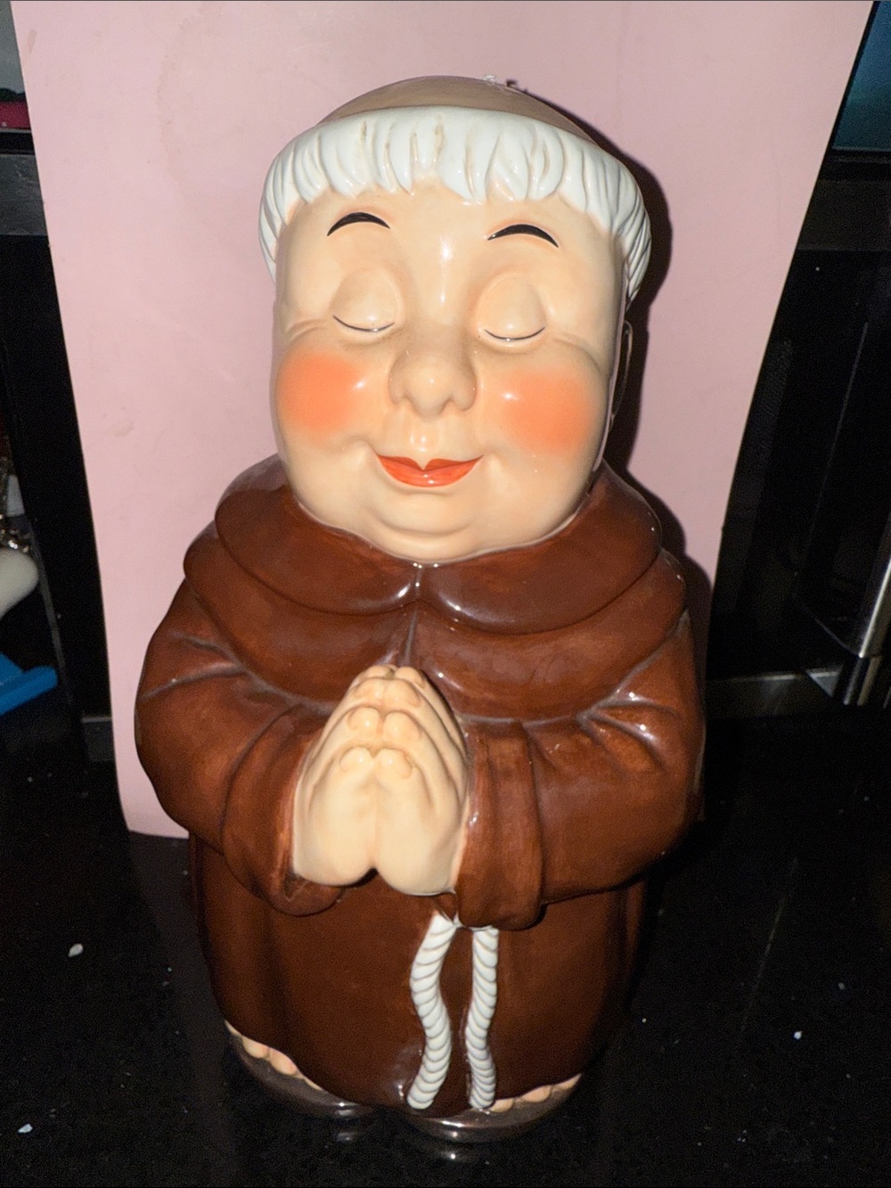 Ceramic Praying Monk Figurine - Brown